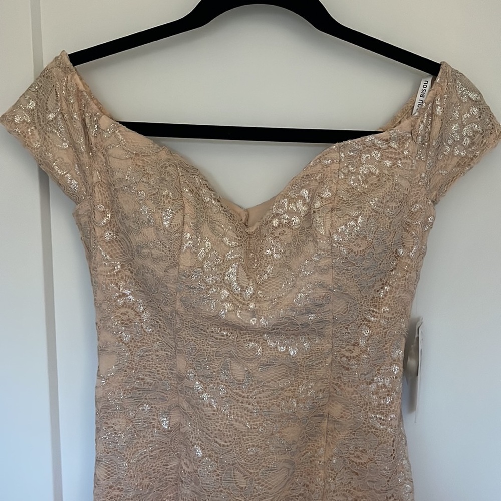 NWT Off the Shoulder Blush Silver Cocktail Party Dress - Picture 2 of 6